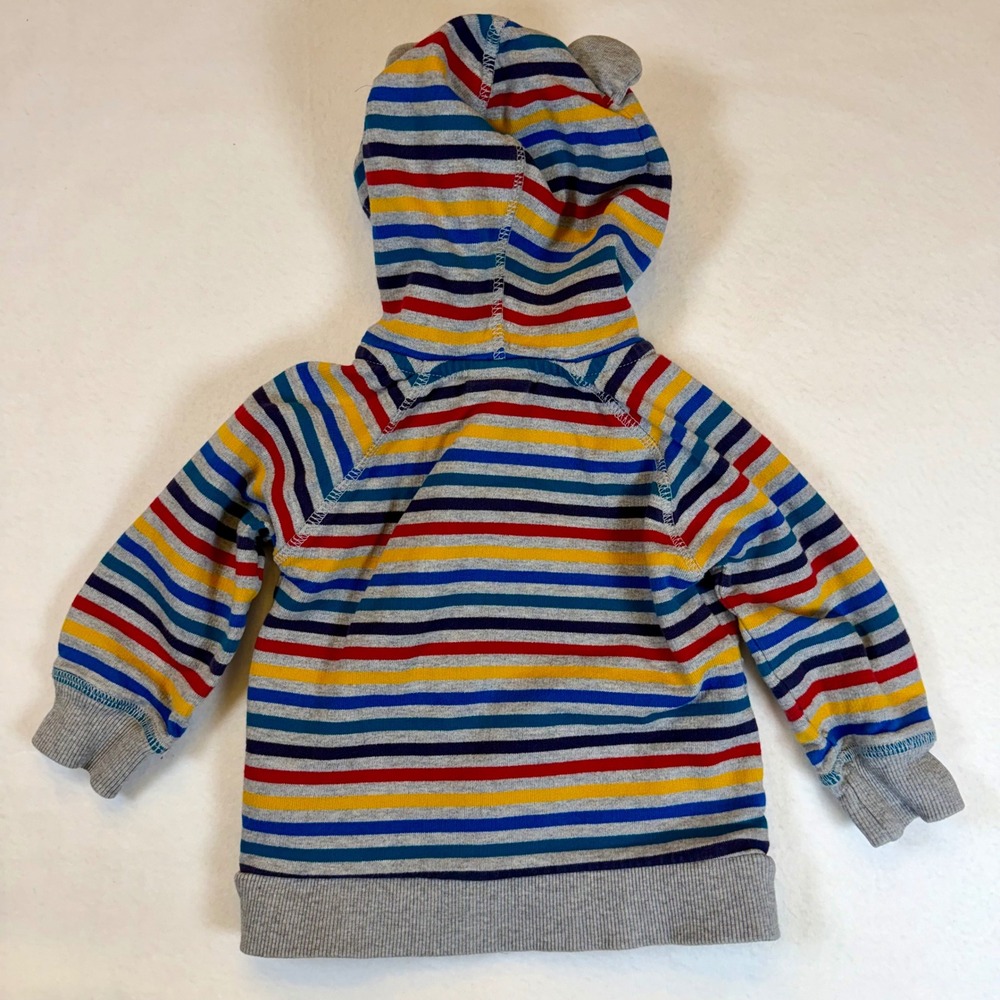 Hanna Andersson Hoodie 18-24M Striped Bear Ears Zip Sweatshirt - Picture 4 of 6